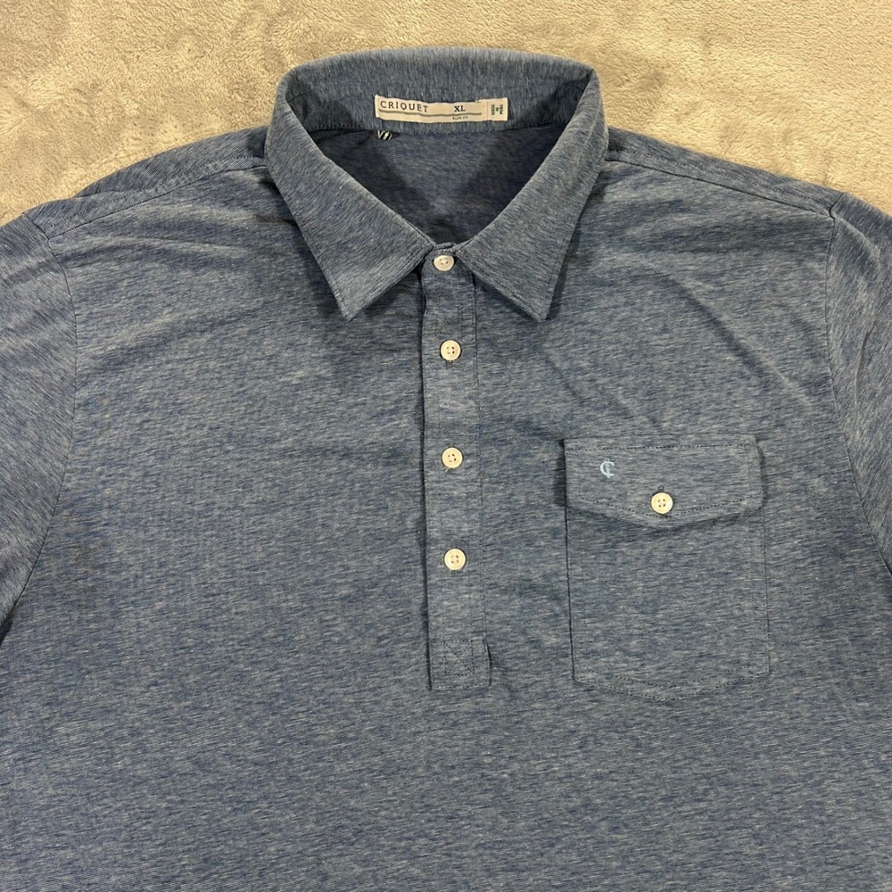 CRIQUET Polo Shirt Mens XL Blue Slim Fit Pima Cotton Blend Heathered